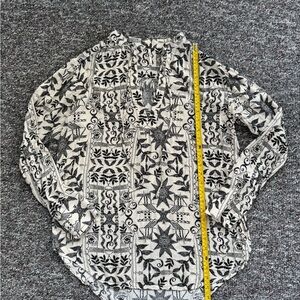 Free People Mia Tunic Cream and Black Aztec Bohemian Top Small Womens